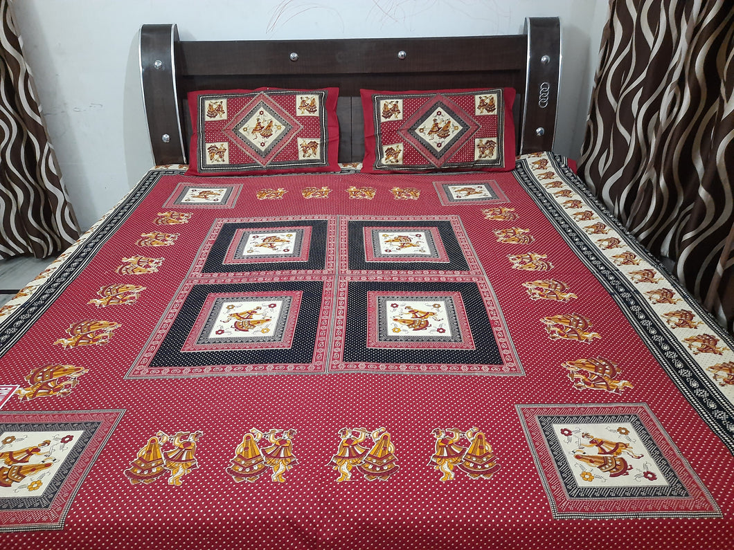 Cotton Double Bedsheet With Jaipuri Design And Two Pillow Covers