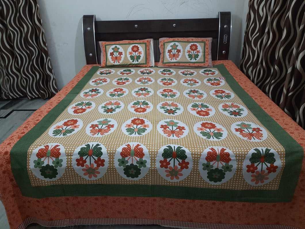 New Jaipuri Flower Design Double Bedsheet With Two Pillow Covers