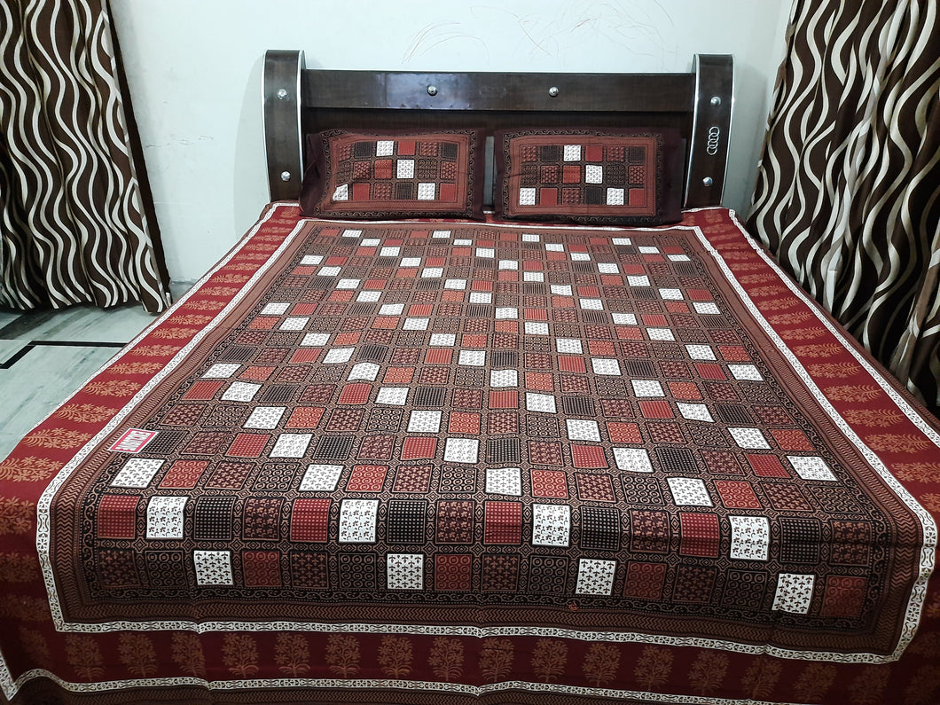 New Jaipuri Dark Multicolor Double Bedsheet With Two Pillow Covers